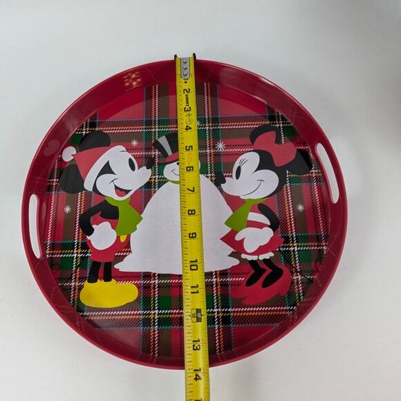Mickey Minnie Mouse Christmas Tray Plates Serving Melamine Plaid Red Green New - Picture 10 of 16